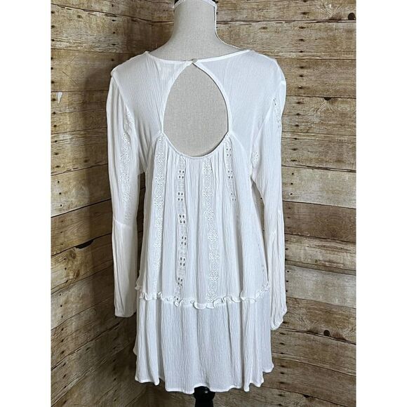 ADIVA BOUTIQUE BOHO WESTERN COASTAL GYPSY HIPPIE GAUZE EYELET BLOUSE SIZE LARGE - Picture 4 of 5